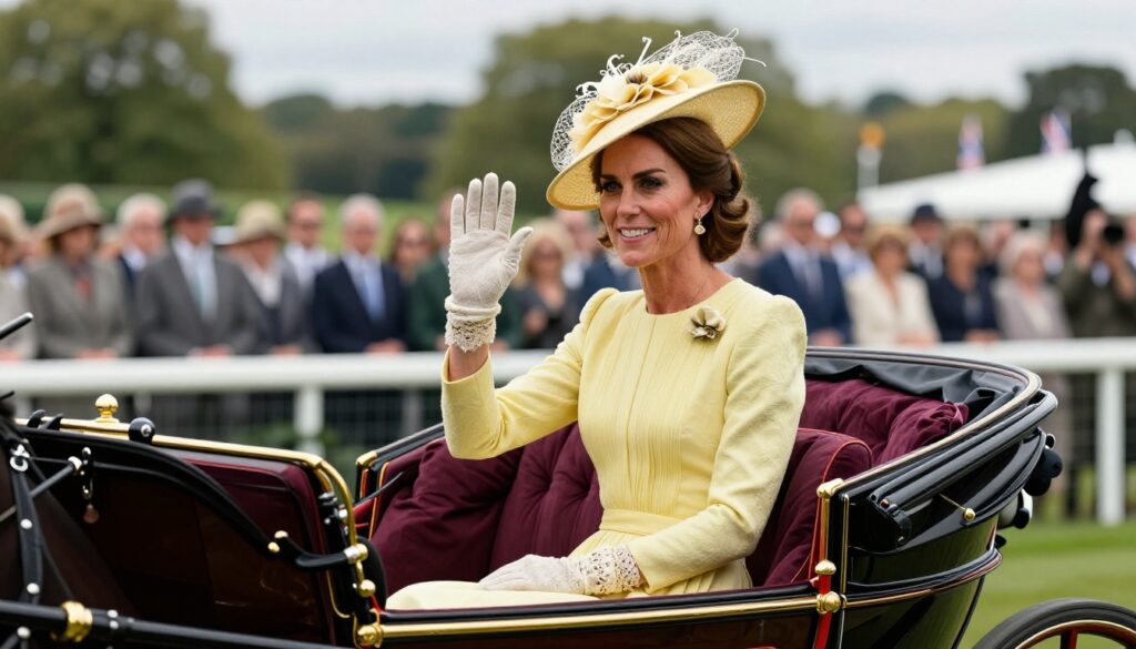 Kate Ascot 2026 Princess of Wales smiling and waving from royal carriage at Ascot event