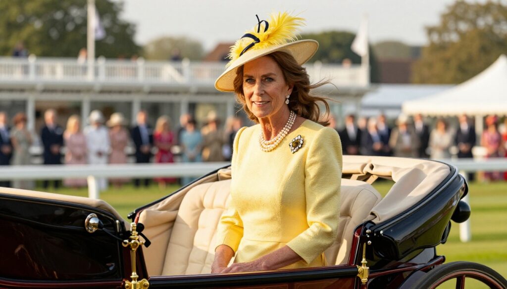 Royal Ascot 2026 Princess of Wales wearing elegant yellow dress and hat during royal carriage procession at Ascot Racecourse