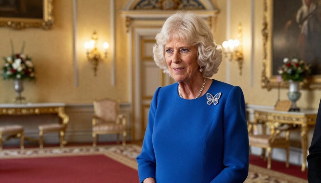 Official birthday portrait of Queen Camilla photographed in a picturesque garden setting.